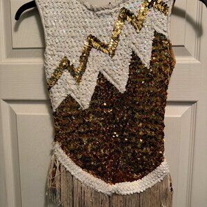 Vintage Hibbard's Pep Supply Sequined White & Gold Costume Performance Dress Sm